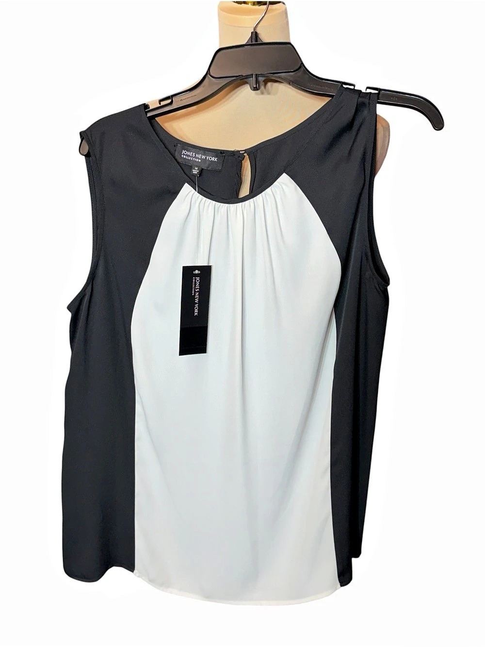 Jones New York Color Block Sleeveless Blouse in Black & White Size 14 NWT